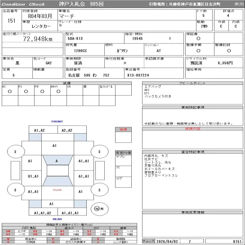 NISSAN MARCH 2022 - Аукционный лист
