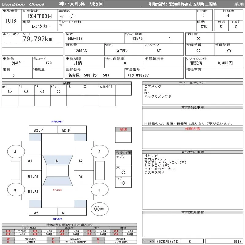 NISSAN MARCH 2022 - Аукционный лист